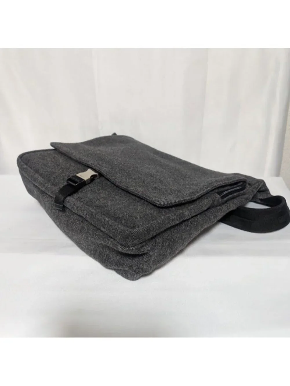 Prada Wool Triangle Logo Gray Messenger Bag Length Adjustable